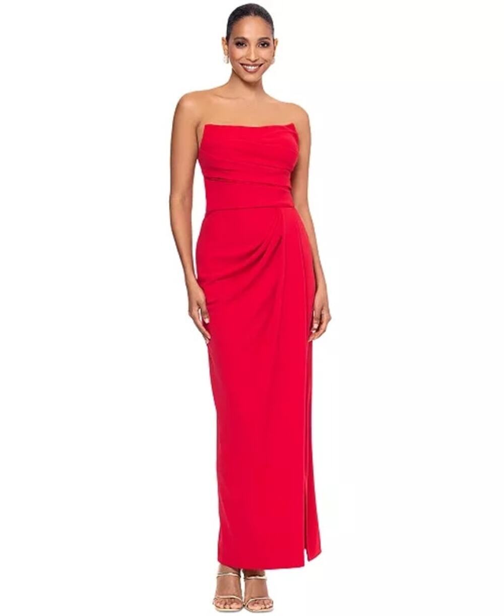 Listed Betsy & Adam Formal Evening Gown 18W Red Strapless Wedding Cocktail Part